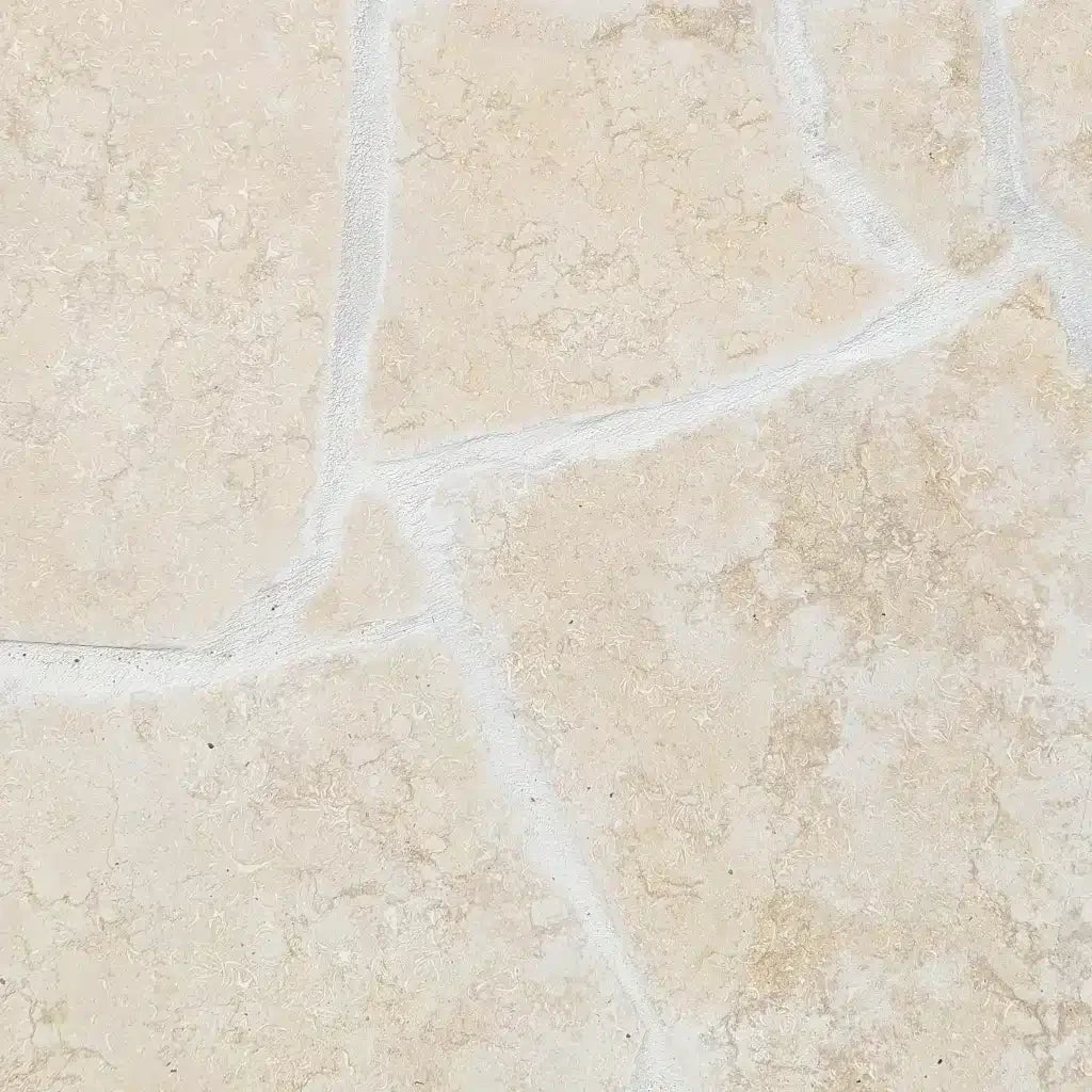Imperial Crema Limestone Brushed & Tumbled Crazy Pave 20mm (sold per m ...