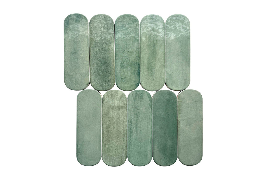 Kali Oval Green Gloss 52x160mm (0.70m2 box) Wall Tile