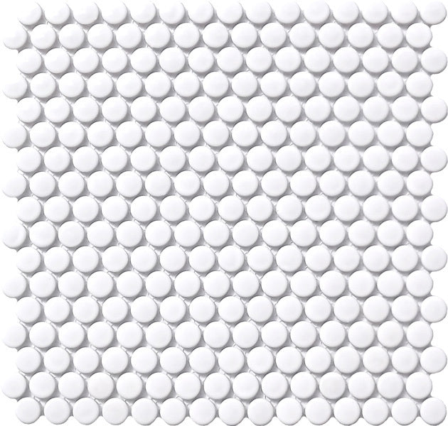 Chic White 19mm (309x315mm sheet size) Gloss Penny Round Mosaic Wall Tile (Sold as whole box containing 20 sheets ) 1.947m2