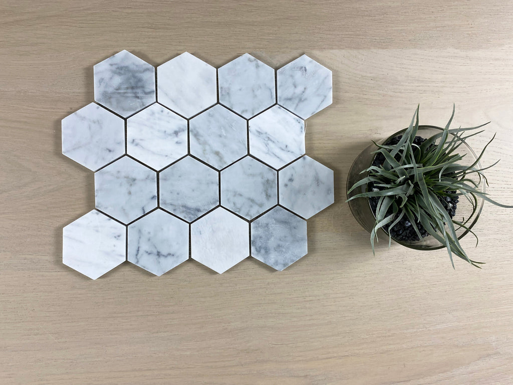 Marmo Carrara Natural Stone 305x285mm Hexagon Honed Mosaic (11 sheets, 0.96m2 box)