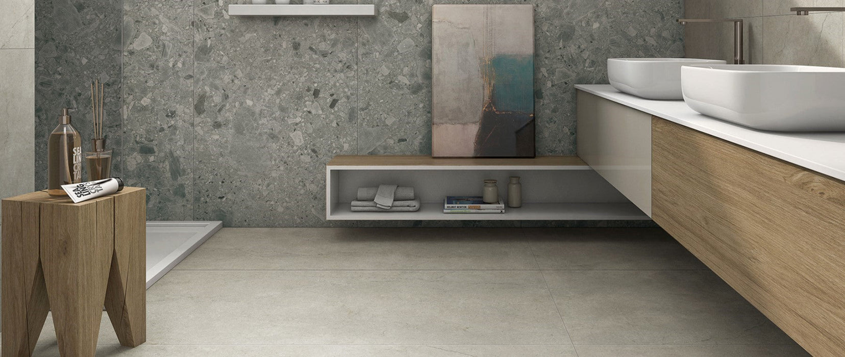 Lux Terrazzo Grey 300x600mm Natural Floor Tile (1.44m2 box)