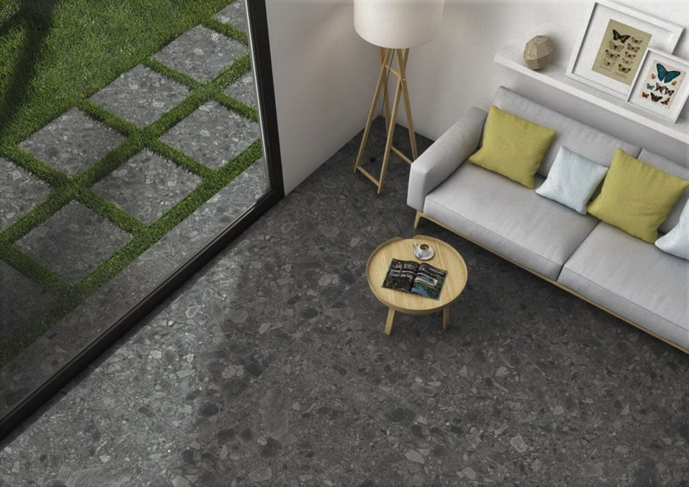 Lux Terrazzo Nero 600x600mm Natural Floor Tile (1.44m2 box)