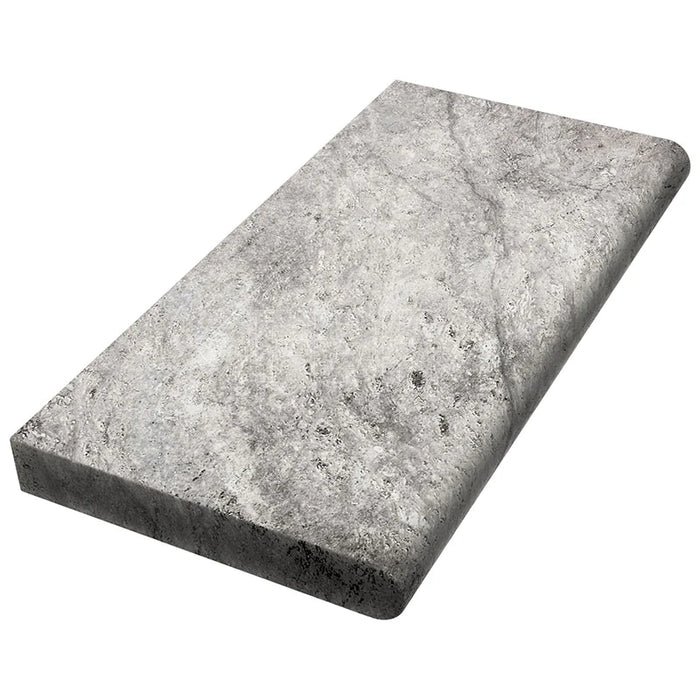 Silver Travertine Tumbled and Unfilled Pool Coping 610x406mm Bullnose Edge 30mm Thickness