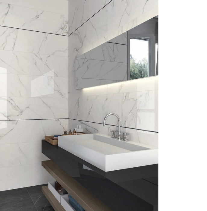 Sensi Classic Statuario White Polished 600x1200mm Floor/Wall Tile (1.44m2 per box)