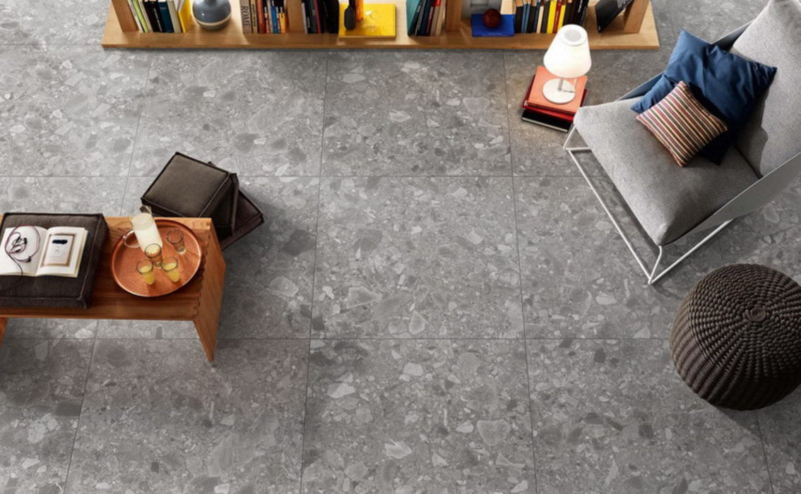Lux Terrazzo Grey 600x600mm Natural Floor Tile (1.44m2 box)