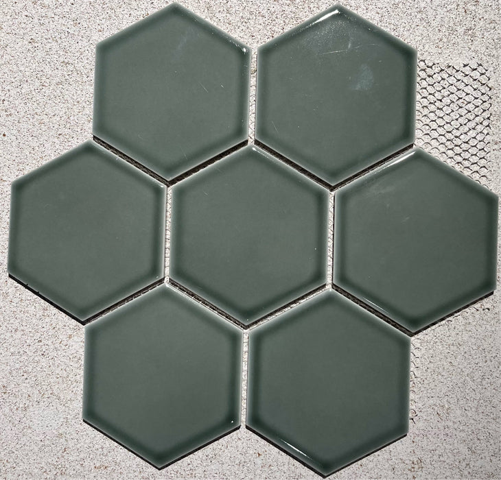 Large Sage Green Gloss Hexagon 256x295mm (.915m2 box)